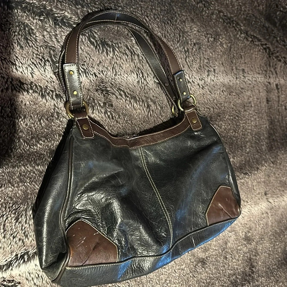 Franco Sarto 90s Style Chocolate Brown black Vegan Patent  Leather Shoulder bag - Picture 14 of 16